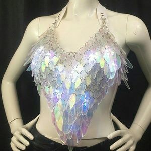 Led rave halter bra top small/medium adjustable